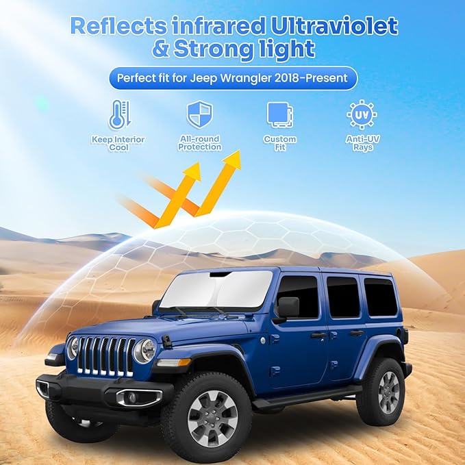 Canvcle Window Shades for 2018-2025 2026 Jeep Wrangler Accessories Windshield Sun Shade Side Rear Window Cover Sunshade Sun Visor Shield Privacy Protection for Camping Keep Vehicle Cool Black 8PCS