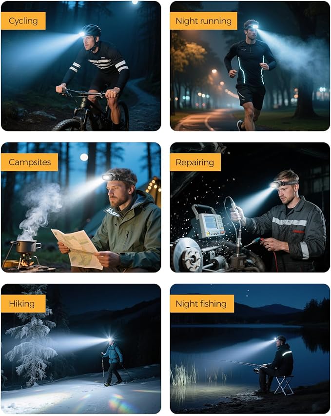 Rechargeable LED Headlight,2 Pack Headlamp with Motion Sensor, 8 Light Modes,1200 Lumens Dual Beam,Head Lamp 39H Long Battery Life,Camping Light with Charging Case for Hiking,Outdoor,Fishing