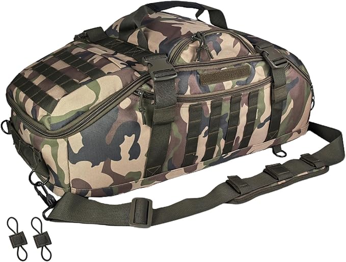 Hannibal Tactical 55L Large Duffle Bag, 3-in-1 Tactical Backpack MOLLE Pack for Sports, Gym, Outdoor, Woodland