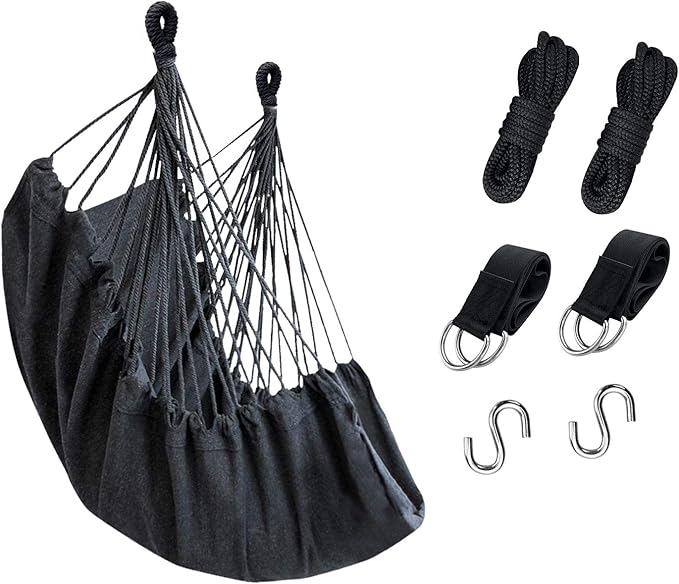 KPX Ourdoor Hanging Hammock Chair – Comfortable Tree Swing Chair Large Size 110X130cm（Without Pillows） - 330 Lbs Weight Capacity (Dark Gray)