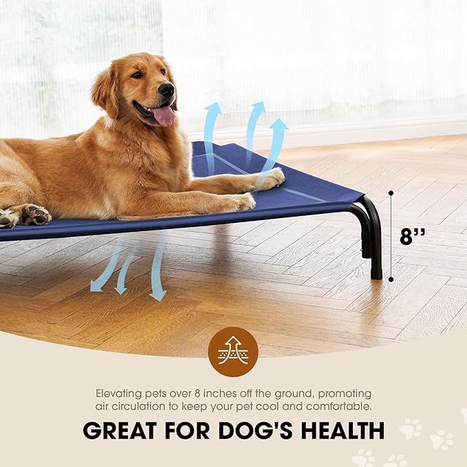 Czpalo Elevated Dog Bed, Raised Outdoor Dog Bed for Extra Large Sized Dogs, Portable Cooling Pet Cot with Breathable & Washable Mesh, Indoor & Outdoor Pet Hammock with Skid-Resistant Feet.