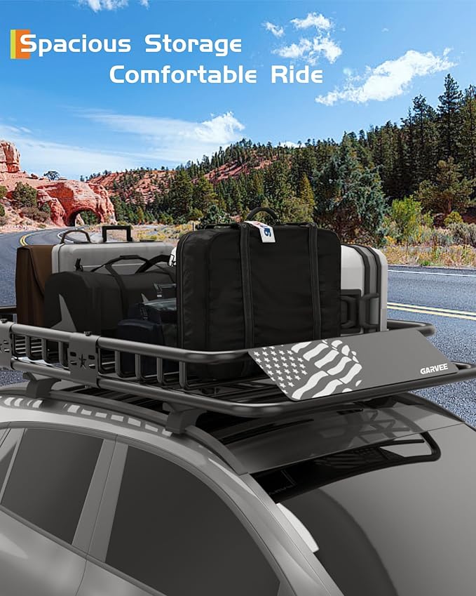 GarveeLife 64 in x 50 in Universal Roof Rack Basket, 200 LBS Capacity Rooftop Cargo Carrier Basket with Extension Luggage Rack Heavy Duty for SUVs, Trucks, Vehicles