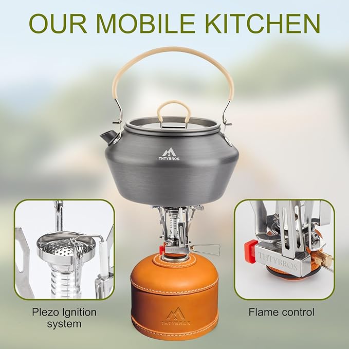 THTYBROS Portable Camping Stove with Piezo Ignition | 3000W Windproof Backpacking Stove | Compact Gas Burner for Butane/Propane Mix | Stable Support for 1-3 Person Outdoor Cooking