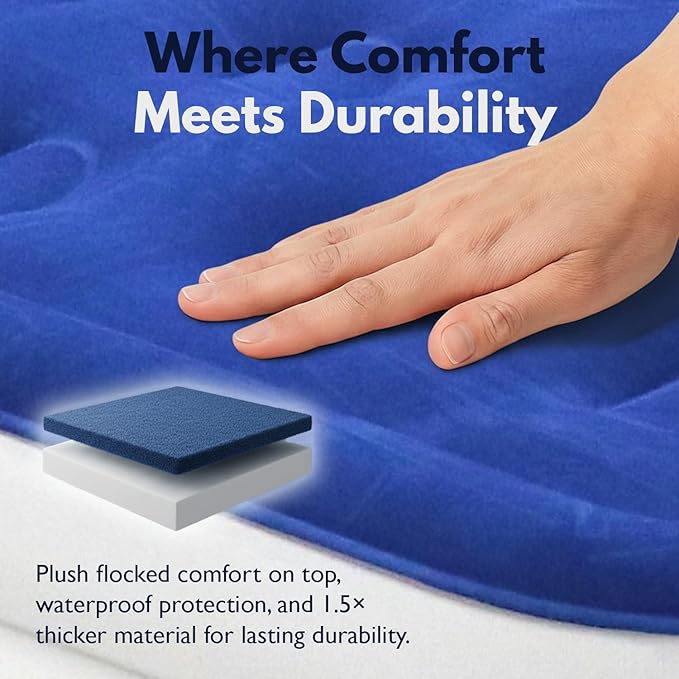 King Koil Luxury Queen Air Mattress with Built-in Pillow & Ultra-Fast Built-in High-Speed Pump, 20″ Inflatable Premium Airbed, Waterproof, Adjustable Firmness, 1-Year Manufacturer Warranty