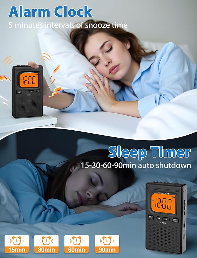 2000mAh Rechargeable AM FM Radio with Bluetooth Portable Transistor Pocket Radio with Best Reception Digital Tuning, Flashlight,LCD Screen,Earphone Jack, Sleep Timer and Alarm Clock for Jogging