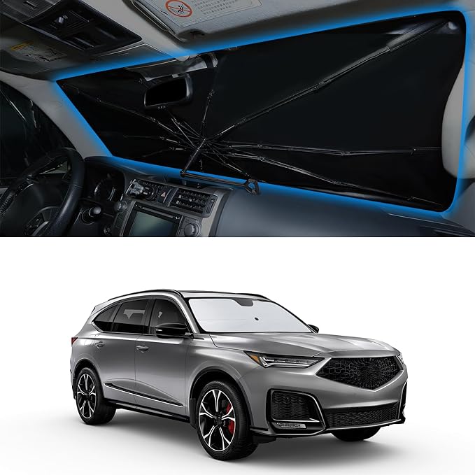 Windshield Sun Shade Umbrella Custom Fit for 2021 2022 2023 2024 2025 2026 Acura MDX Accessories Foldable Sunshade Sun Blocker Protect Car from Sun Rays & Heat Damage Keep Car Cooler