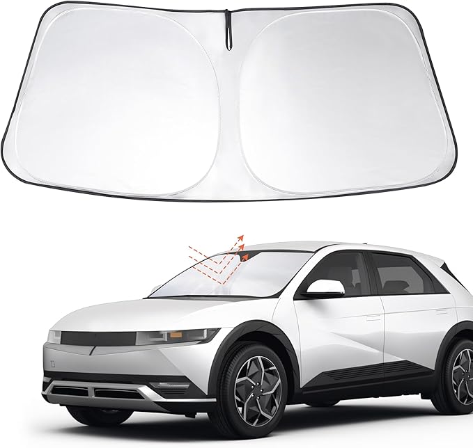 Windshield Sun Shade Custom Fit 2022 2023 2024 2025 2026 Hyundai Ioniq 5 Accessories Foldable Sunshade Sun Blocker Front Window Shades Covers Keep Car Cooler