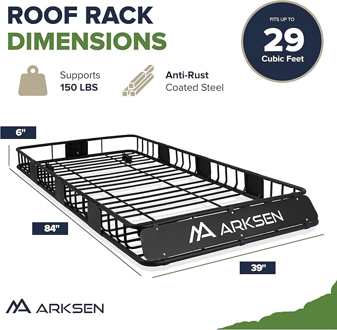 ARKSEN 84" x 39" x 6" Roof Rack Basket with Extension & Waterproof Cargo Bag, 150 lb Heavy-Duty Steel Cargo Carrier, Fits Crossbars up to 1.38" Thick, for SUV & Pickup Truck