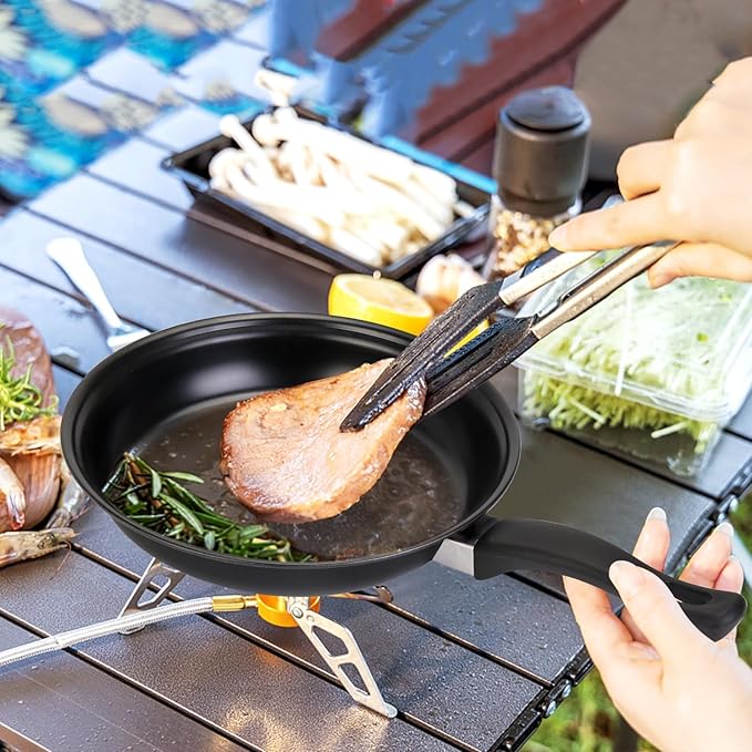 Non-Stick Cookware Set, 13 Piece Set Portable Lightweight Cast Iron Pots and Pans with Glass Lids and Nylon Utensils for Outdoor Camping Picnic Travel Cookware Black