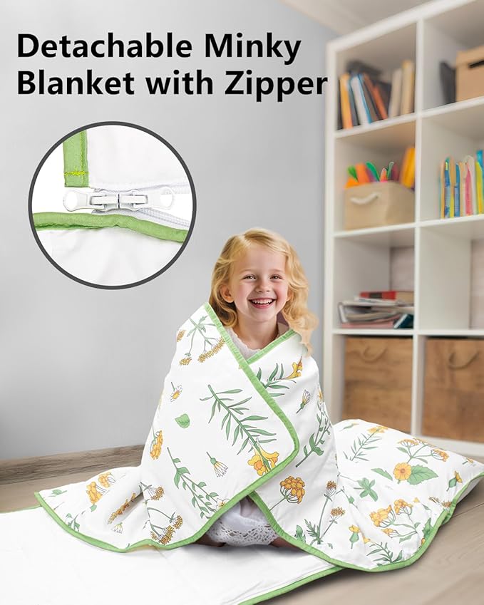 Primlect Toddler Nap Mat with Detachable Blanket and Removable Pillow, Kids Sleeping Bag 55''x35'' for Daycare Preschool Kindergarten, Toddler Sleeping Mat for Boys and Girls