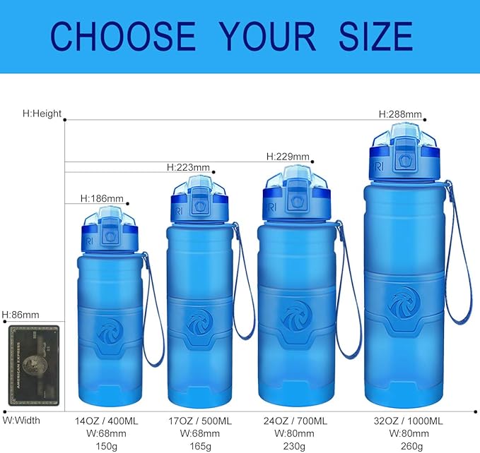 ZORRI Sports Water Bottle, 400/500/700ml/1L, BPA Free Leak Proof Tritan Lightweight Bottles for Outdoors,Camping,Cycling,Fitness,Gym,Yoga- Kids/Adults Drink Bottles with Filter, Lockable Pop Open Lid