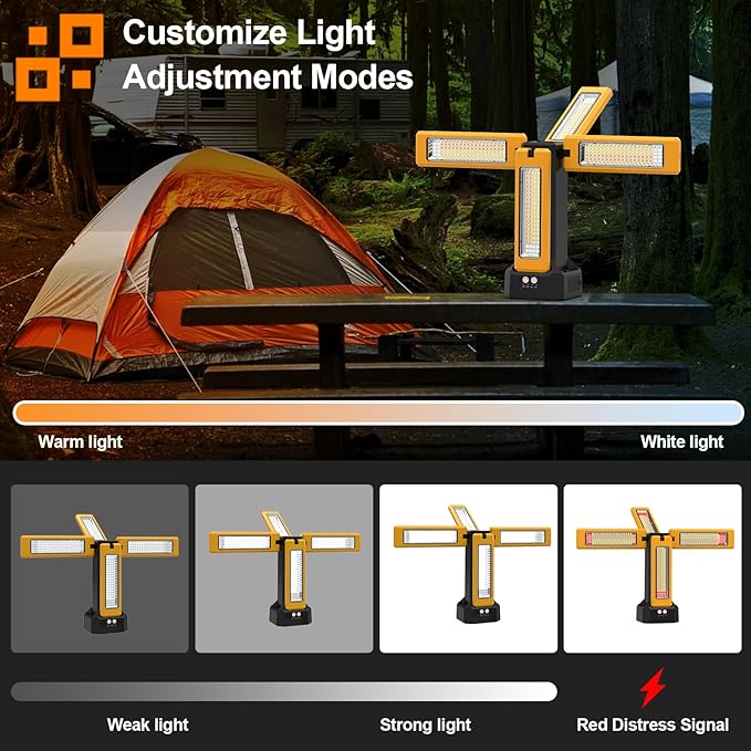 13200mAh Rechargeable Solar Work Light with Folding Stand and Carrying Bag, AODOO 8000 Lumen Stepless Dimmable , White/Warm/Nature White/RED(SOS) with Detachable Tripod (Orange(No Tripod))
