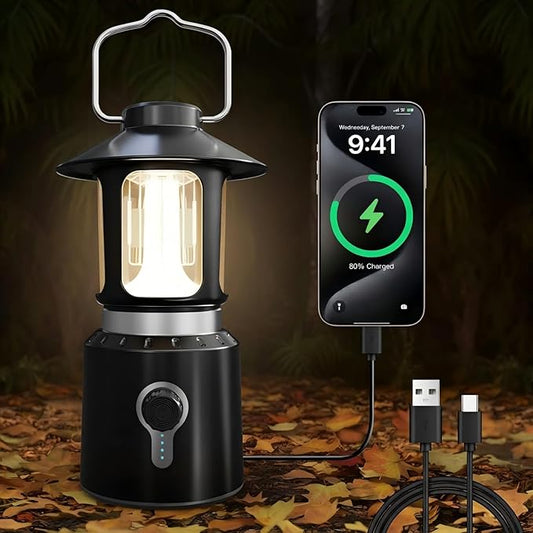 LED Camping Lantern, 8000mAh Telescopic Vintage Rechargeable Lantern, Dual Light Source & 3 Light Modes (2000K-6500K), 360° Lighting Emergency Lights for Camping, Home Power Outage, Hurricane, Hiking