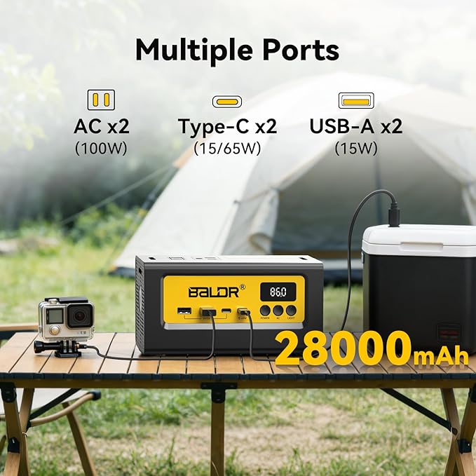 BALDR Portable Power Station 28000mAh, 90Wh LiFePO4 Battery Backup Camping Solar Generator Fast Charging with AC Outlet 150W Peak Power Bank for Home Backup Outdoor Emergency