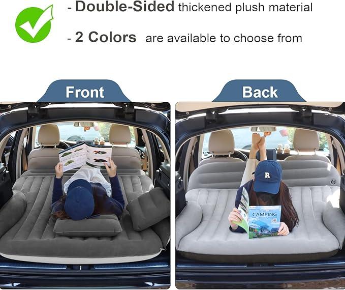 Ciremiv SUV Air Mattress, Double-Sided Thick Flocked Car Air Mattress with Built-in Pump & Pillow, Complete Sleeping Accessories for Auto Camping & Road Trips（Dark Coffee）