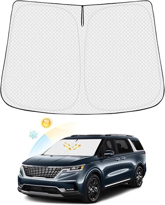 Canvcle Windshield Sun Shade for 2022-2025 2026 Kia Carnival Accessories Thicken 6-Layer Front Window Sunshade Cover Sun Visor Protector Foldable Block UV Rays Keep Vehicle Cool