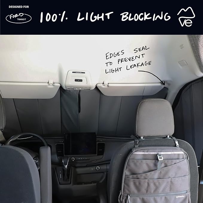 VanEssential Insulated Blackout Front Windshield Window Cover Designed for Ford Transit Van Medium and High Roof Year 2015 to Current - Cool Gray