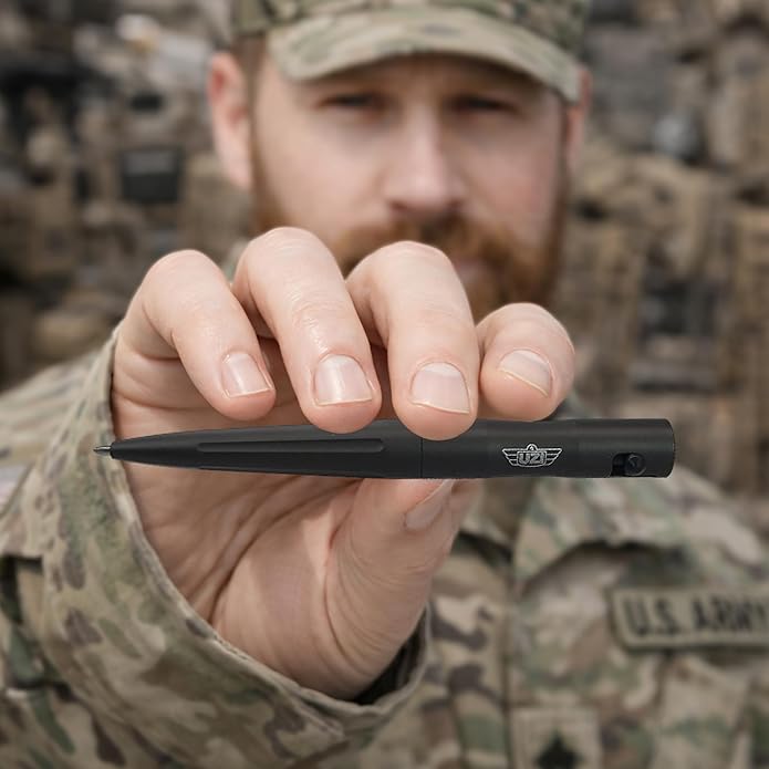 UZI Tactical (UZI-TACPEN2-BK) Aircraft Aluminum Multitool Pen | Self Survival Gear, Window Breaker, Real Ballpoint, Military and Police EDC Pen | Great Gift for Men | Unique Pens | Black