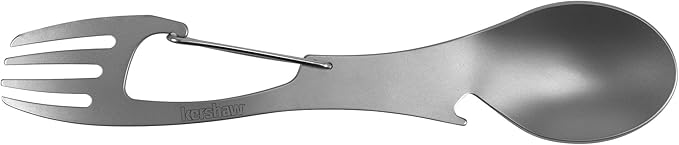Kershaw Ration Multi Tool Spork, Stainless Steel Spoon, Fork, Carabiner and Bottle Opener, Regular and XL Sizes