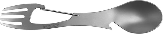 Kershaw Ration Multi Tool Spork, Stainless Steel Spoon, Fork, Carabiner and Bottle Opener, Regular and XL Sizes