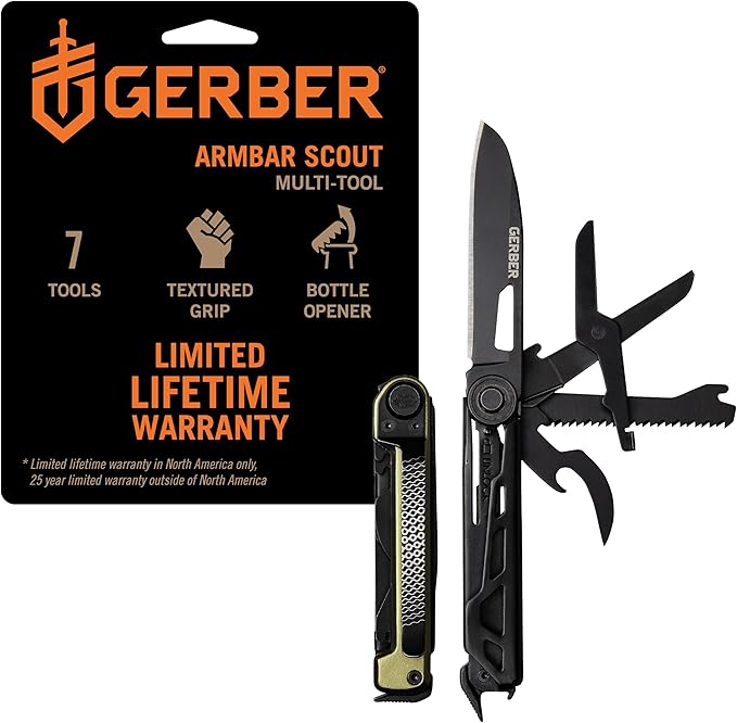 Gerber Gear Armbar Scout 7-in-1 Multi-tool - 2.5" Plain Edge Blade, Hammer, Scissor, Saw - EDC Gear and Equipment - Green