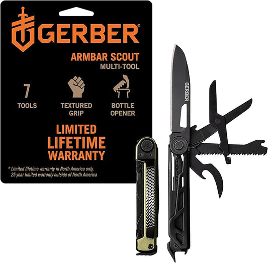 Gerber Gear Armbar Scout 7-in-1 Multi-tool - 2.5" Plain Edge Blade, Hammer, Scissor, Saw - EDC Gear and Equipment - Green