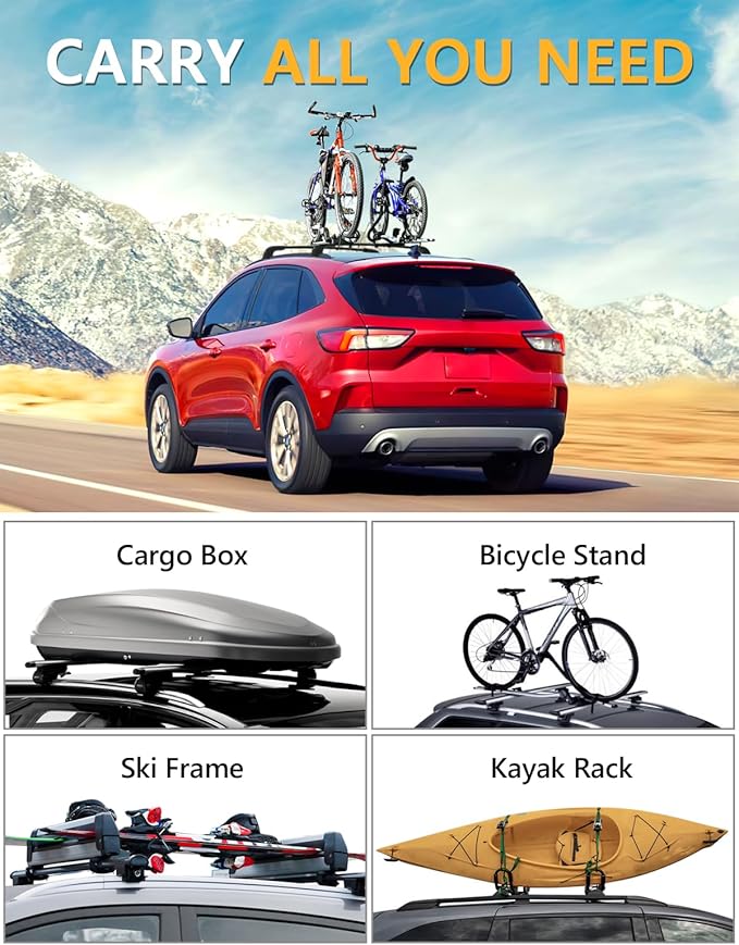 Tuyoung 300lb Lockable Roof Rack Cross Bars Compatible with Ford Escape 2020 2021 2022 2023 2024 2025 2026 with Flush Side Rails, Heavy Duty Anti-Theft Aluminum Roof Rails Crossbars Cargo Carrier Bag