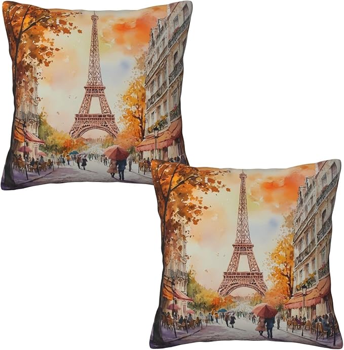 Paris Eiffel Throw Pillow Covers 18x18 inch Set of 2 Pillow Case Cushion Cover for Home Sofa Couch Living Room Car Decor