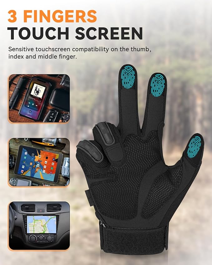KUMGIM Tactical Gloves for Men, Motorcycle Military Combat Gloves Black Airsoft Gloves Touchscreen for Airsoft Outdoor Hunting Shooting Paintball Work Motorcycling Climbing