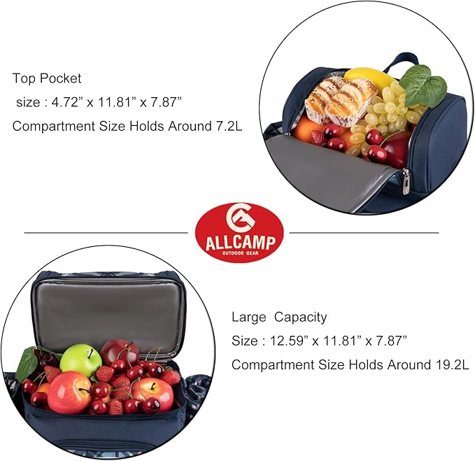 ALLCAMP Picnic Basket Backpack Cooler for 4 Person with 2 Insulated Cooler Compartment, Detachable Bottle/Wine Holder, Fleece Blanket, Plates and Cutlery for Family,Couple and Friend gatherings (Blue)