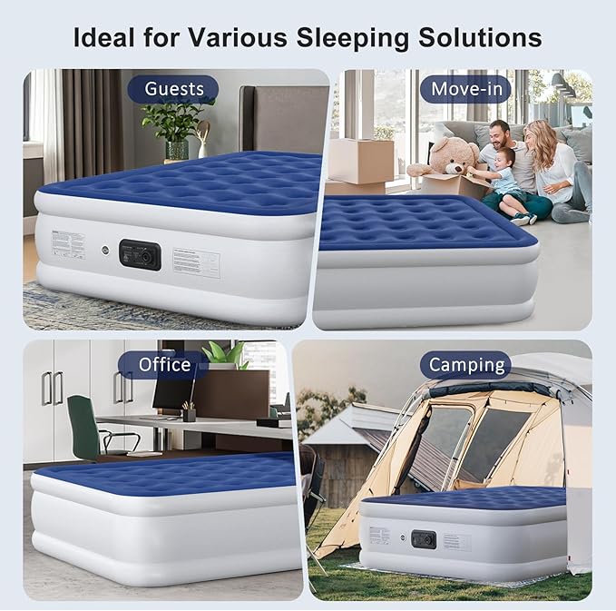 Full Air Mattress with Built in Pump, 18" Raised Inflatable Mattress, Self Inflating Blow Up Bed, Comfort Portable Air Bed with Carry Bag for Camping, Home, Guests, Travel 650 lbs Max