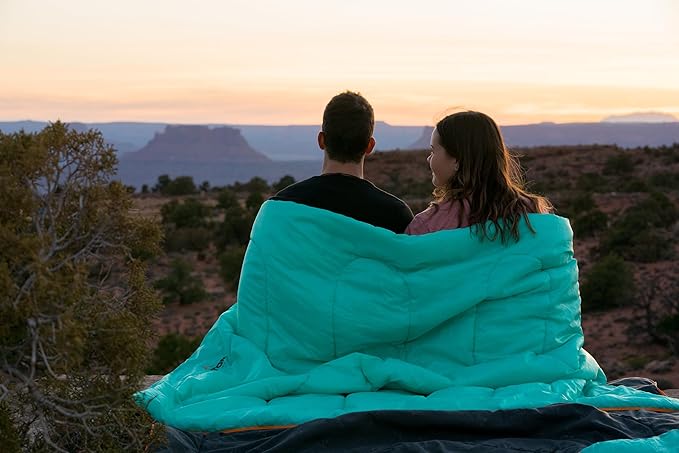 Teton Mammoth Queen Size Double Sleeping Bag- A Warm Bag The Whole Family can Enjoy – Great for Camping, Hunting and Base Camp. Compression Sack Included, 40F Teal