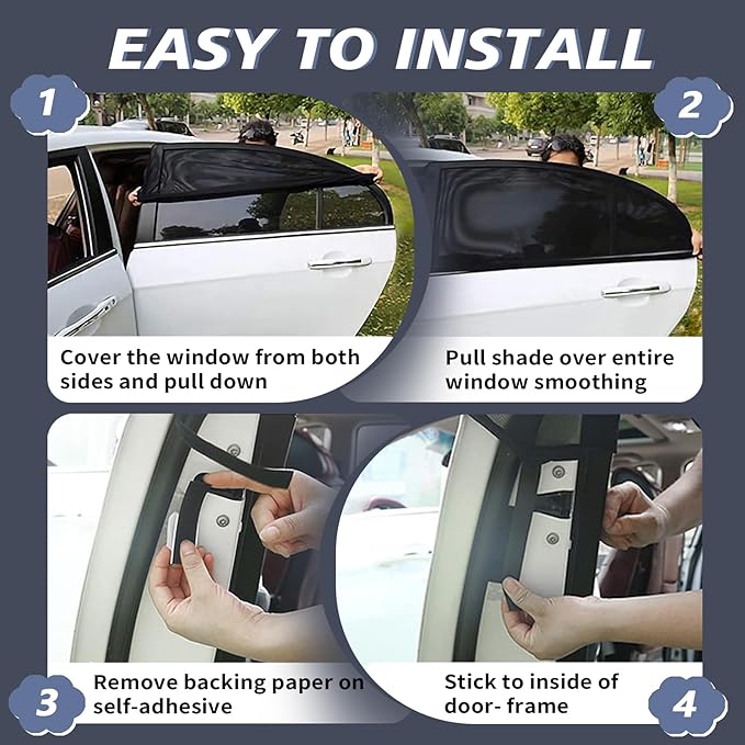 2 Pack Car Window Shades,Super Stretchy Mesh Screen Sun Car Window Shade Mosquito,Stretchable UV Protection Window Screen for Babies, Families and Pets