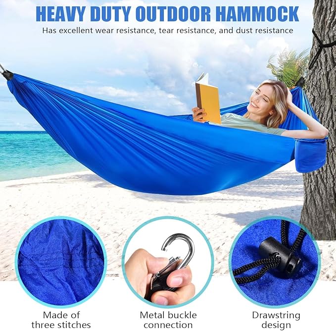 OBTANIM Camping Hammock 500lbs Portable Lightweight Single or Double Hammock with Tree Straps and Carry Bag for Camping Backpacking Hiking Travel Beach Outdoor Indoor (Dark Blue)
