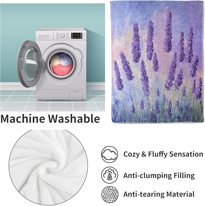 Lavender Fields Flannel Blanket, Floral Gifts, Lavender-Themed Blanket for Women, Soft Lightweight Throw Blankets for Bed Home Travel Decor 60" x 80"
