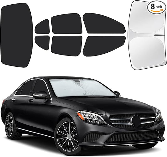 for Mercedes-Benz C-Class 2014-2021 Car Window Shades, 8pcs Privacy Sun Shade Set for Front Windshield Side and Rear Windows, Full Window Covers Keeps Vehicle Cool for Camping Napping