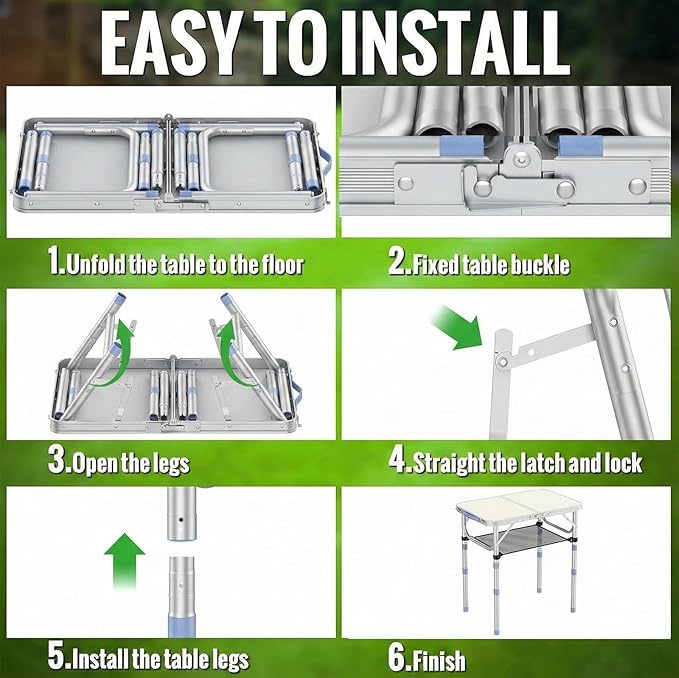 Small Folding Table Portable, 2ft Camping Pinic Table with 3 Adjustable Height, Aluminum Foldable Lightweight Patio Side Table with Carry Handle for Outdoor Indoor Hiking Camp BBQ Beach (White)