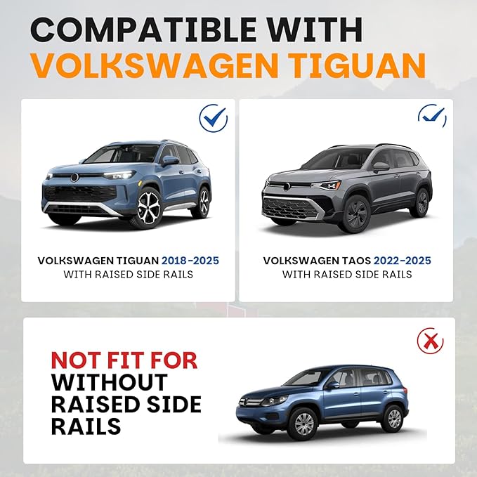 300LBS Roof Rack Cross Bars Compatible with Volkswagen VW Tiguan 2018-2026/Taos 2022-2026 Heavy-Duty Aluminum Lockable Crossbars Roof Rails Cargo Carrier Luggage Canoe Kayak Bike