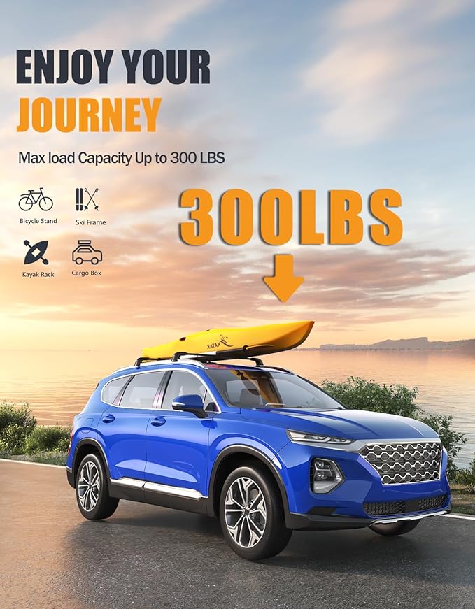 KINGGERI 300lbs Roof Rack Cross Bars Compatible with 2019-2023 Hyundai Santa Fe & Santa Fe Hybrid, Lockable Anti-Theft Aluminum Roof Rails Crossbars Cargo Carrier Bag Black