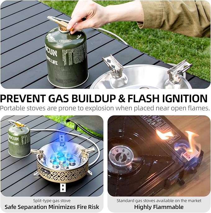 Portable Camping Stove Lightweight Camp Stove Collapsible Backpacking Stove Suitable for Outdoor Camping Cooking Hiking and Picnic, 19800W, Green and Coffee-coloured (Coffee-coloured)