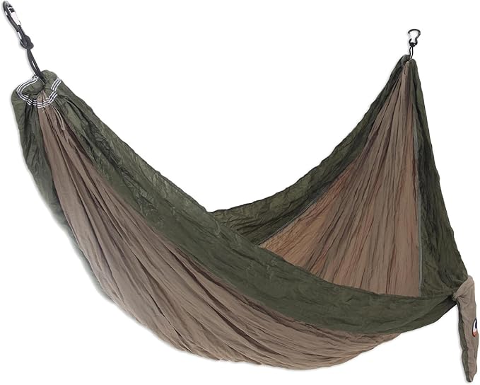 NOVICA Beige with Olive Green Trim Parachute Portable 1 Person Camping Hammock with Hanging Straps, 'Jungle Dreams' (Single)
