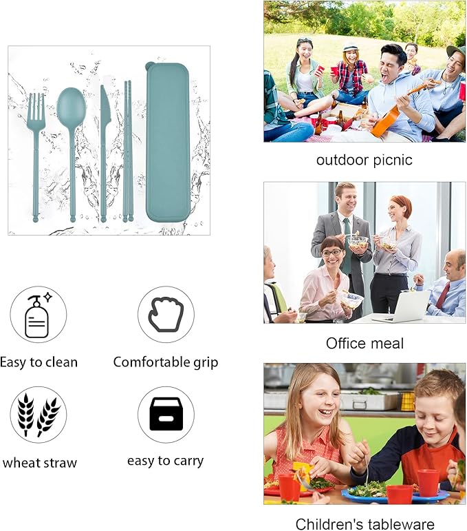 Camping Utensil Set, Reusable Utensils Set with Case, Plastic Cutlery Set Forks Spoon Tableware Chopsticks, Portable Cutlery Set for Travel Picnic Camping or Daily Use (Dark Blue)