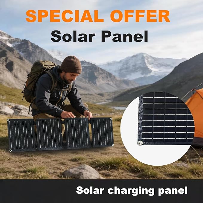 30W Portable Foldable Solar Panel, 4-Fold Solar Charger with USB QC3.0 & DC Outputs, lPx4 Waterproof Solar Panel Charger for Camping, Hiking, Portable Source, Emergency Power Outage