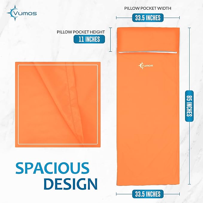 Sleeping Bag Liner Travel Sheet with Full-Length Zipper, Lightweight Silk-Like Polyester Camping Liner with Pillow Pocket, Compact Sleeping Bag Insert for Travel, Backpacking & Hostels