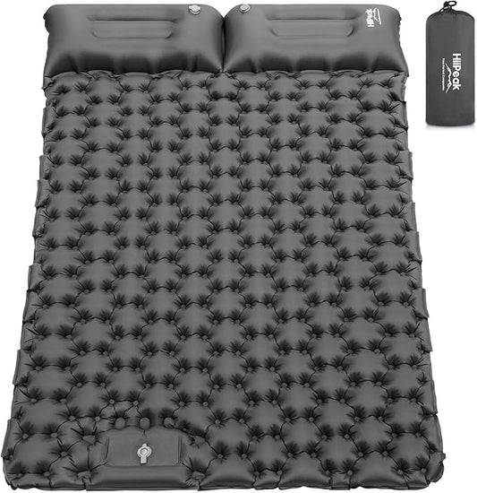 HiiPeak Double Sleeping Pad - Self Inflating 3" Extra-Thick for 2 Person with Pillow Built-in Foot Pump Inflatable Sleeping Mat for Backpacking, Hiking, Traveling, Tent, Portable Camping Mat (Gray)