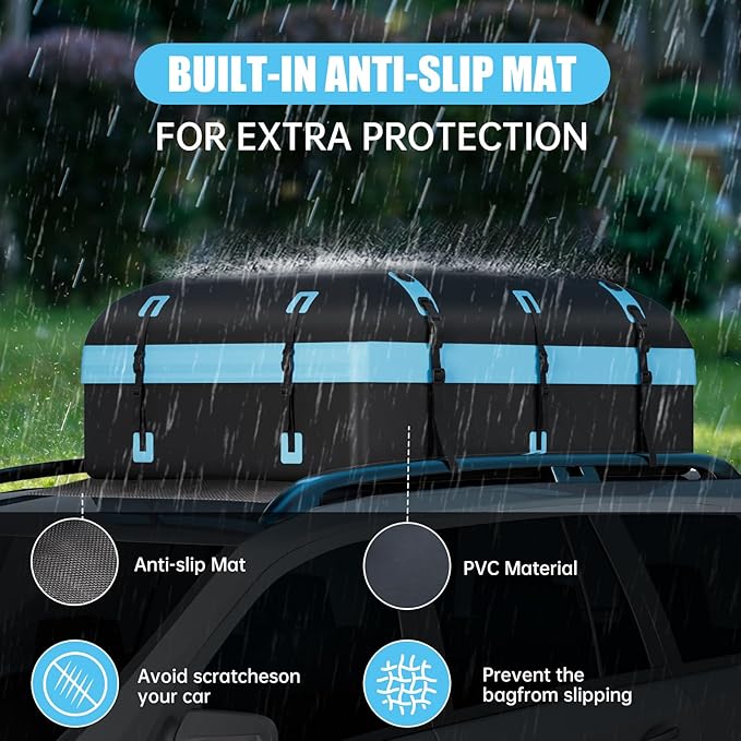 Car Rooftop Cargo Carrier Bag, 30 Cubic Feet Waterproof Soft-Shell Car Roof Bag for All Vehicle with/Without Roof Rack, Include Anti-Slip Mat, Reinforced Straps, Door Hooks and Luggage Lock, Blue
