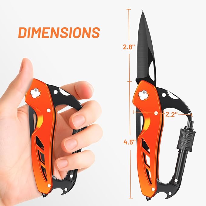 9 in 1 Multitool Carabiner Pocket Knife for Women,EDC Carabiner Knife, Bottle Opener and Screwdriver, Survival Gear for Camping Hiking Gifts for Women Stocking Stuffers Gifts for Him and Her (Orange)