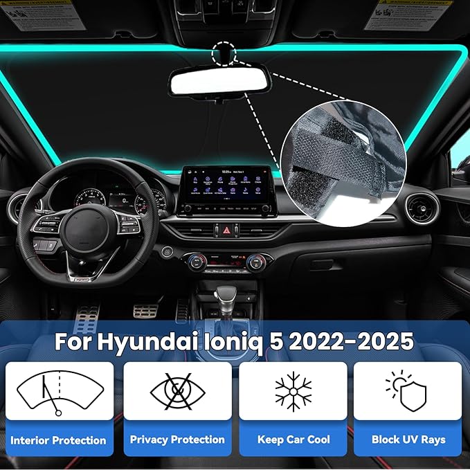Windshield Sun Shade for Hyundai Ioniq 5 2022 2023 2024 2025, Car Front Window Sunshade with 240T Sun Visor Protector Blocks UV Rays Heat Sun Shield Accessories
