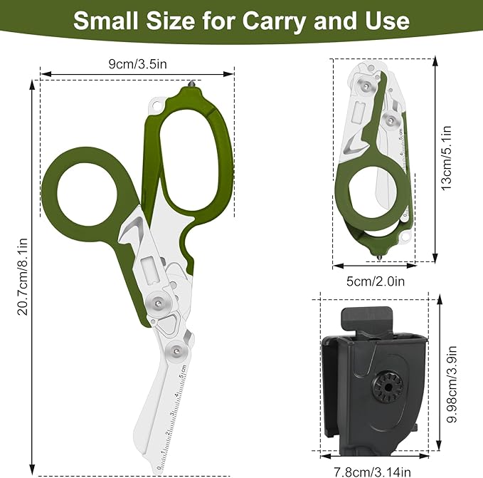 6-in-1 trauma shears - emergency responders, outdoor emergencies, medical staff, and outdoor camping, Gift box packaging with scissors storage K sheaths (army green)