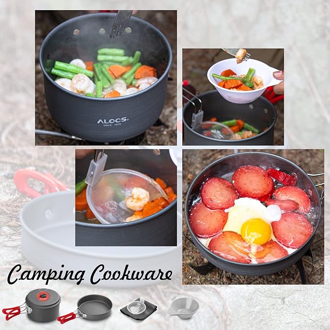 Alocs Camping Cookware, Portable Camping Essentials with Accessories, Camping Gear Camping Cooking Set for Outdoor Cooking, Backpacking, Hiking and Picnic.